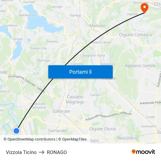 Vizzola Ticino to RONAGO map