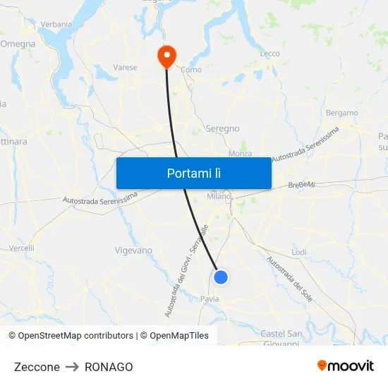 Zeccone to RONAGO map