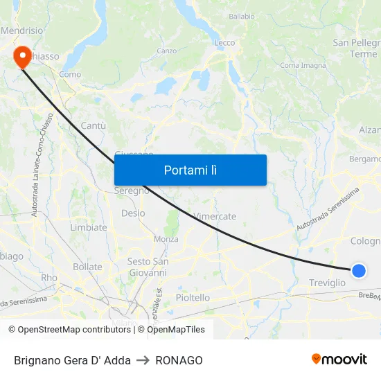 Brignano Gera D' Adda to RONAGO map