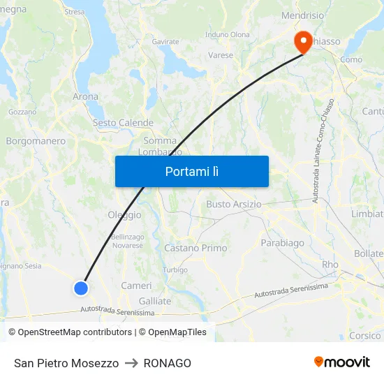 San Pietro Mosezzo to RONAGO map