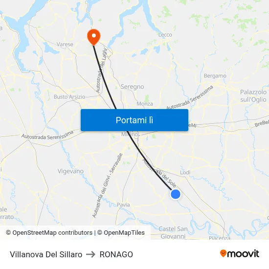 Villanova Del Sillaro to RONAGO map