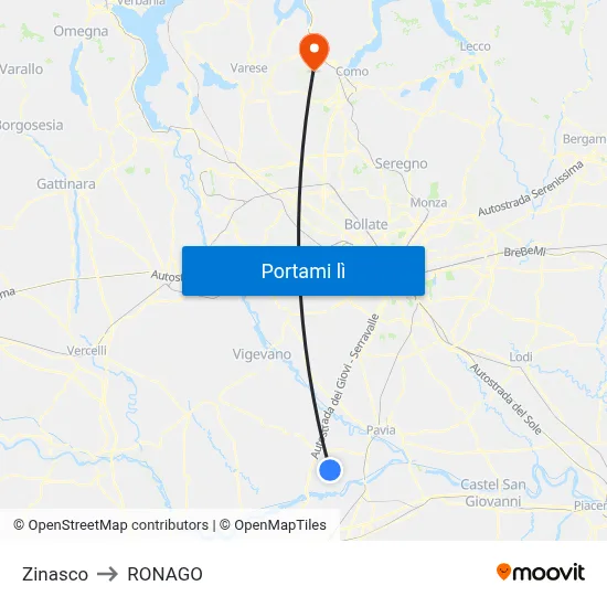 Zinasco to RONAGO map