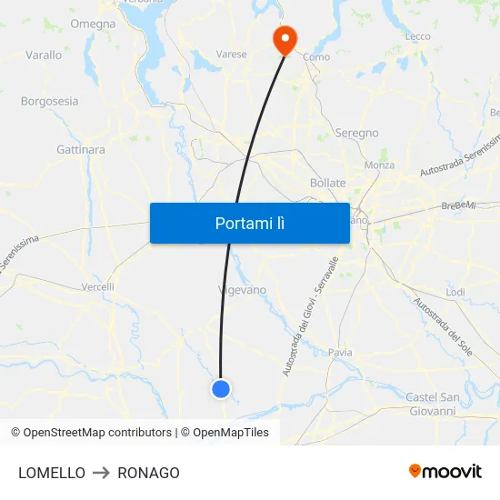 LOMELLO to RONAGO map