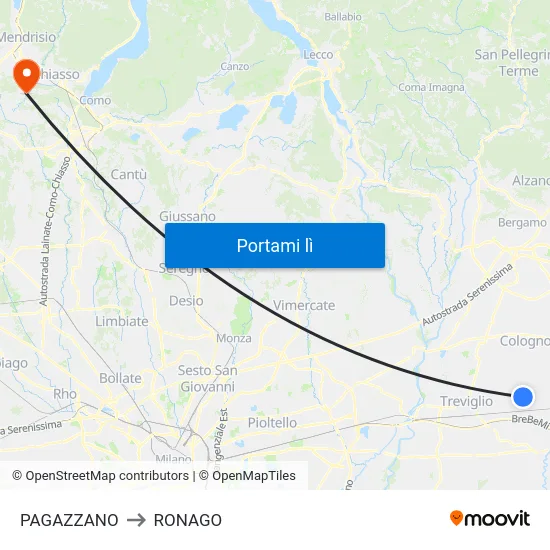 PAGAZZANO to RONAGO map