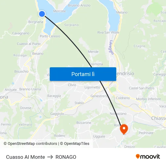 Cuasso Al Monte to RONAGO map