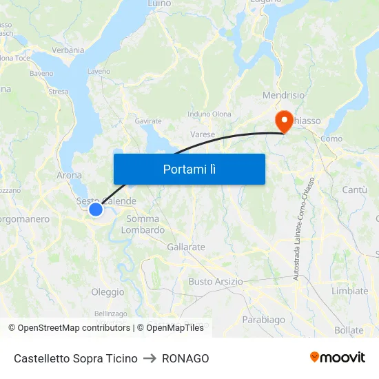 Castelletto Sopra Ticino to RONAGO map