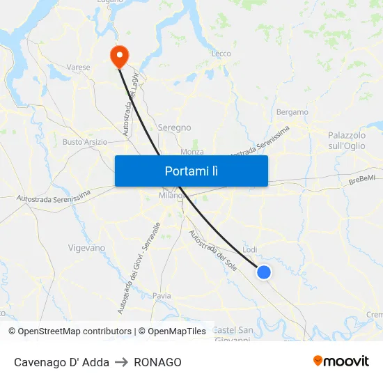 Cavenago D' Adda to RONAGO map