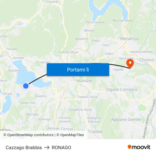 Cazzago Brabbia to RONAGO map