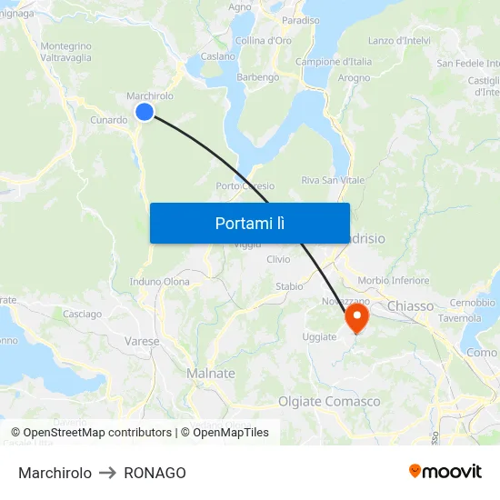 Marchirolo to RONAGO map