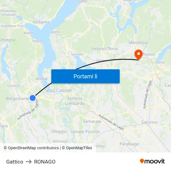 Gattico to RONAGO map