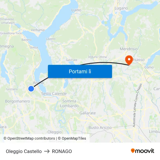 Oleggio Castello to RONAGO map