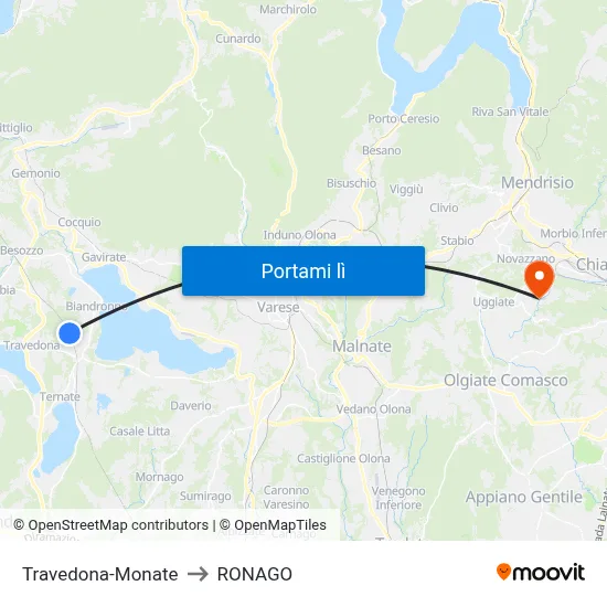 Travedona-Monate to RONAGO map