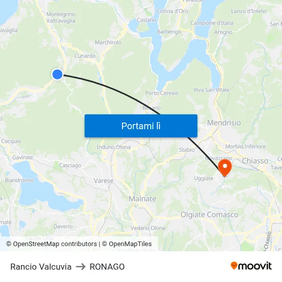 Rancio Valcuvia to RONAGO map