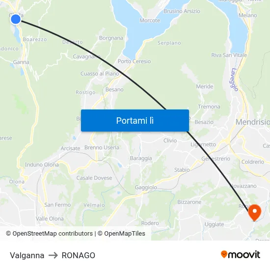 Valganna to RONAGO map