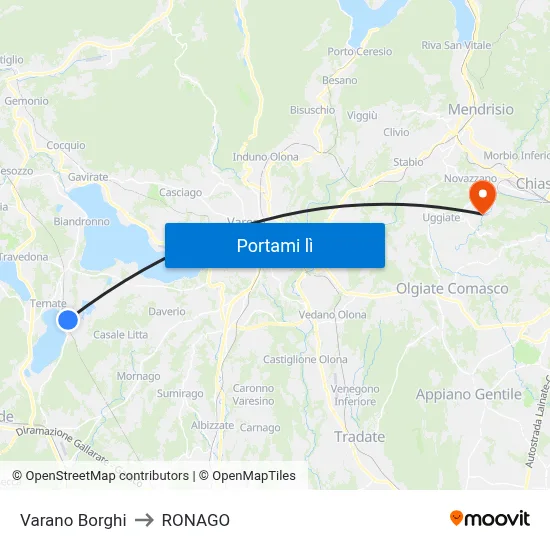 Varano Borghi to RONAGO map