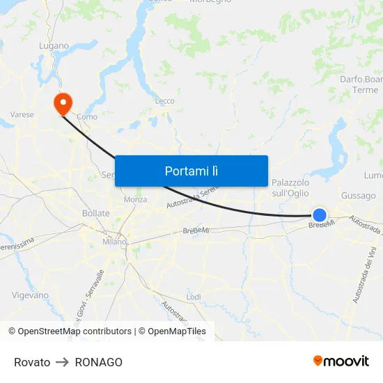 Rovato to RONAGO map