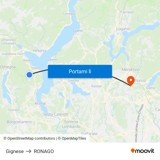 Gignese to RONAGO map