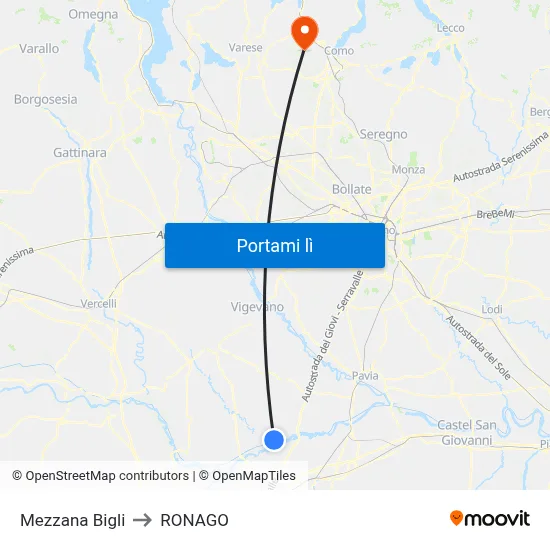 Mezzana Bigli to RONAGO map