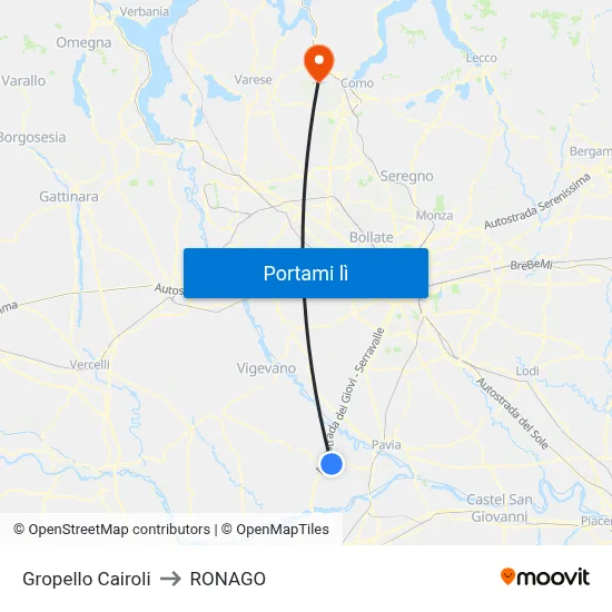 Gropello Cairoli to RONAGO map