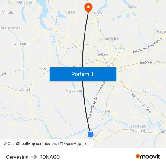 Cervesina to RONAGO map