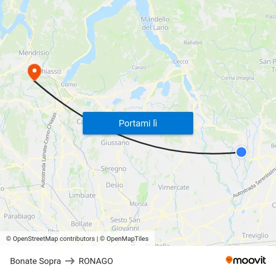 Bonate Sopra to RONAGO map