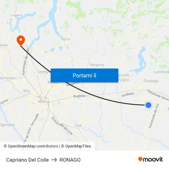 Capriano Del Colle to RONAGO map