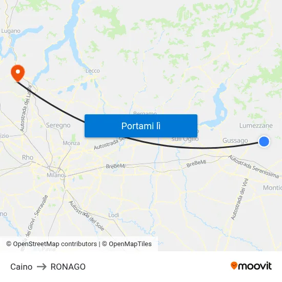 Caino to RONAGO map
