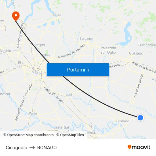 Cicognolo to RONAGO map