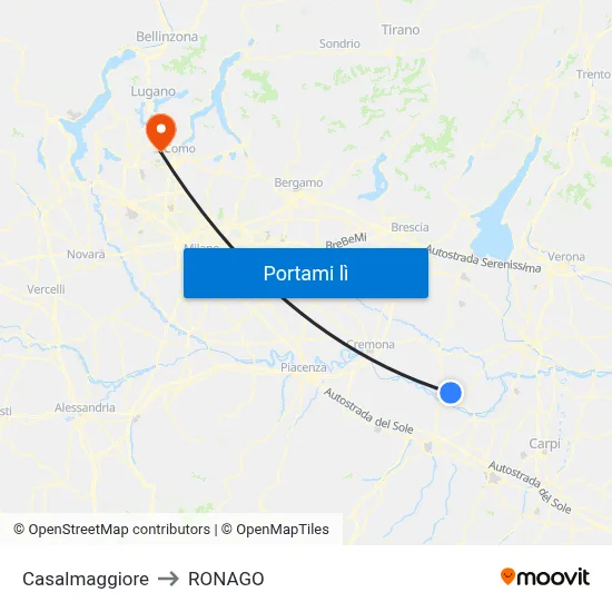 Casalmaggiore to RONAGO map
