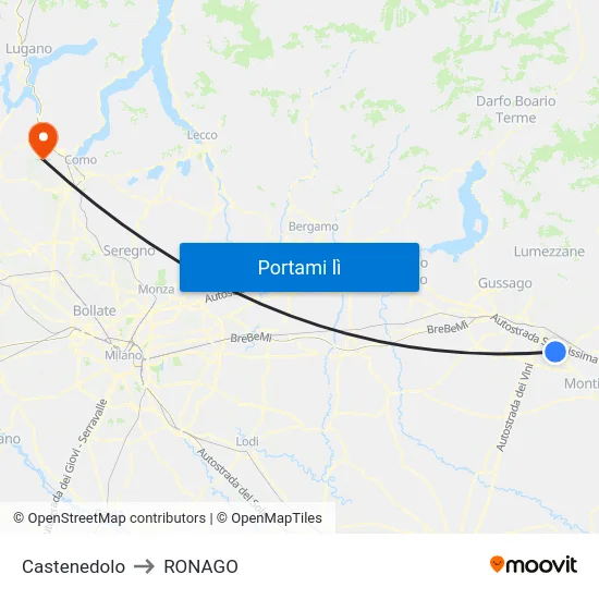 Castenedolo to RONAGO map