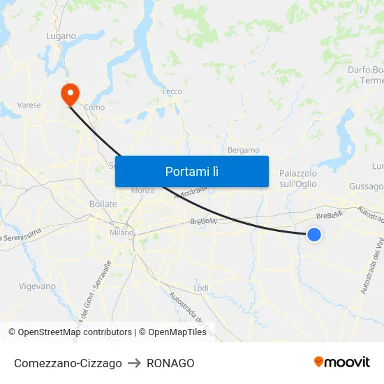 Comezzano-Cizzago to RONAGO map