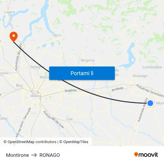 Montirone to RONAGO map