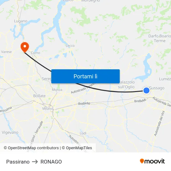 Passirano to RONAGO map