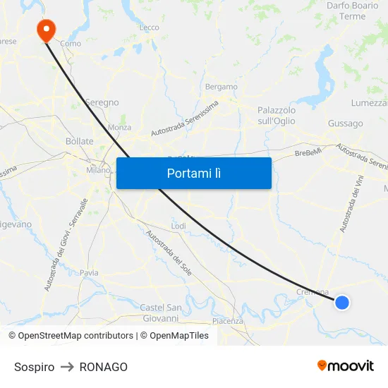 Sospiro to RONAGO map