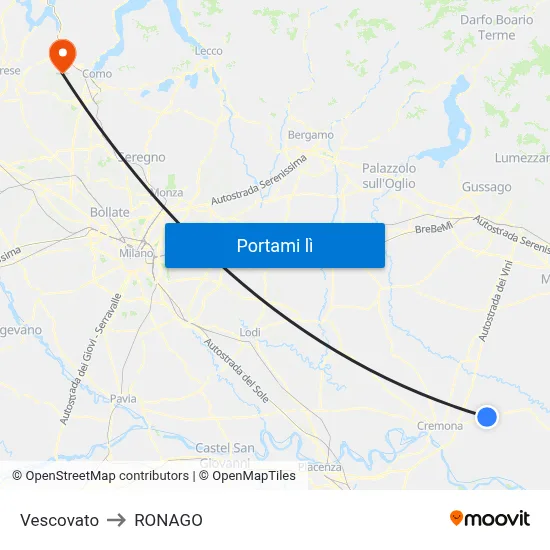 Vescovato to RONAGO map