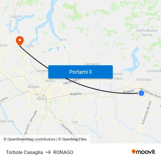 Torbole Casaglia to RONAGO map