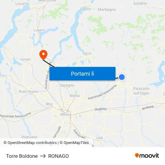 Torre Boldone to RONAGO map