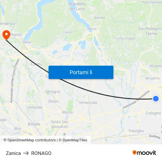 Zanica to RONAGO map