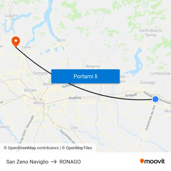 San Zeno Naviglio to RONAGO map