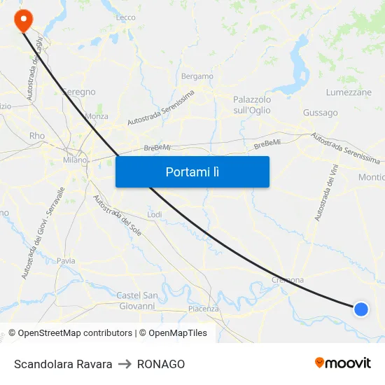 Scandolara Ravara to RONAGO map