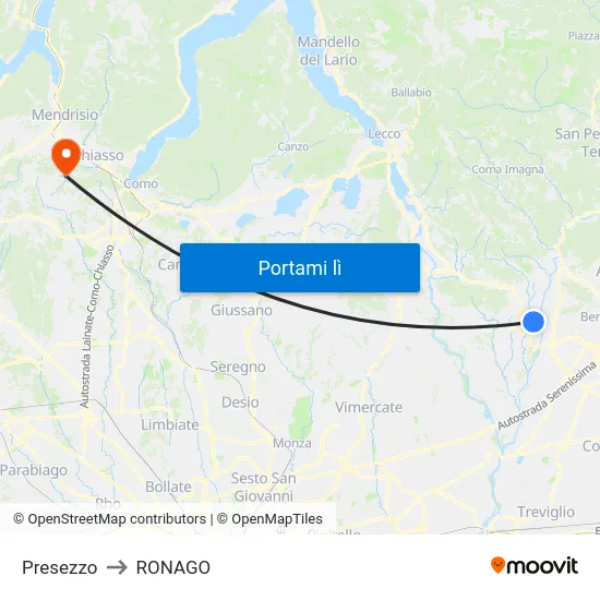 Presezzo to RONAGO map