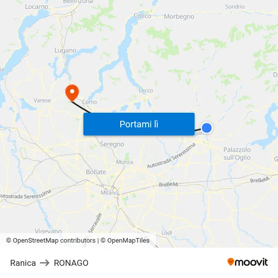 Ranica to RONAGO map