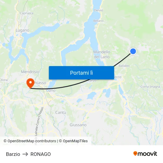 Barzio to RONAGO map
