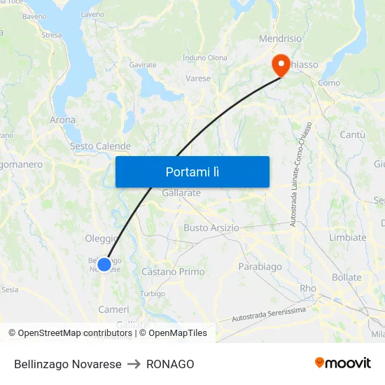 Bellinzago Novarese to RONAGO map