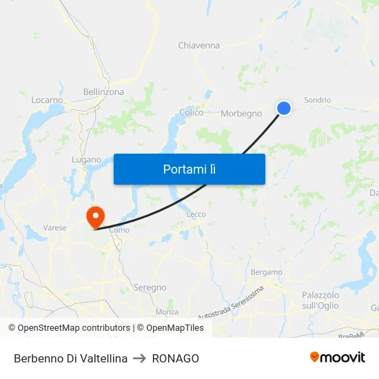 Berbenno Di Valtellina to RONAGO map