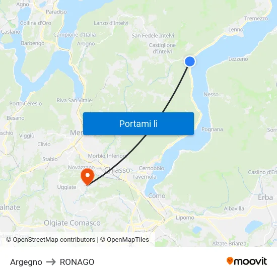 Argegno to RONAGO map