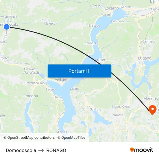 Domodossola to RONAGO map