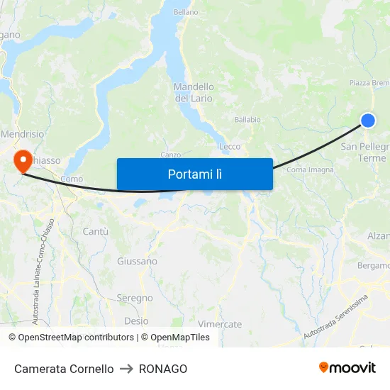 Camerata Cornello to RONAGO map