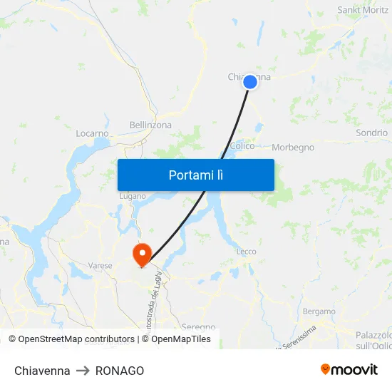 Chiavenna to RONAGO map
