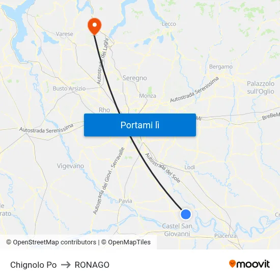 Chignolo Po to RONAGO map
